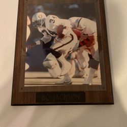 Bo Jackson 8x10 Photograph W/Wooden Plaque - And Name Engraved In Metal Tag Below (PRICED TO SELL!)