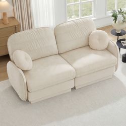 Berkeley 73" Modern Chenille Loveseat Sofa with Round Pillows