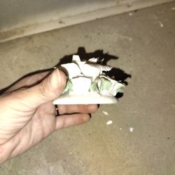 Vintage Miniature Ceramic Bisque Basket Of Flowers Figurine