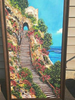 Lovely  Seaside Stairs Painting 27"w x52"H