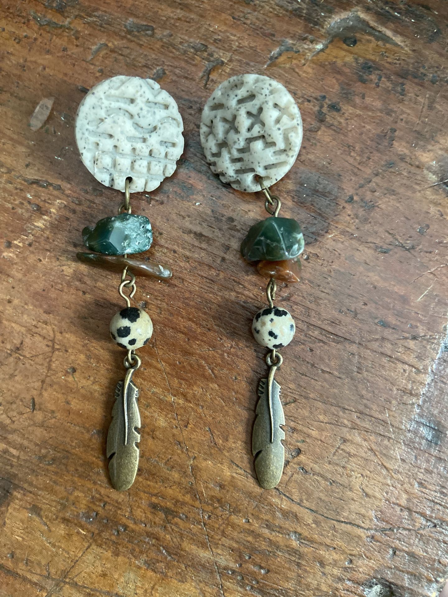 Boho Clay Stone Metal Charm Earrings