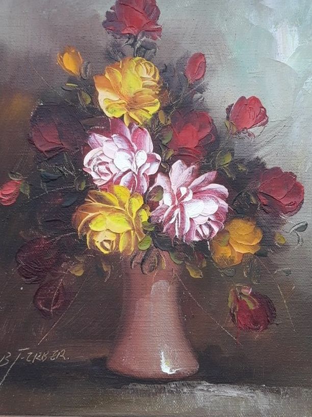Beautiful Floral Oil Painting On Canvas By Listed Artist B. Ferber, Frame 17x15