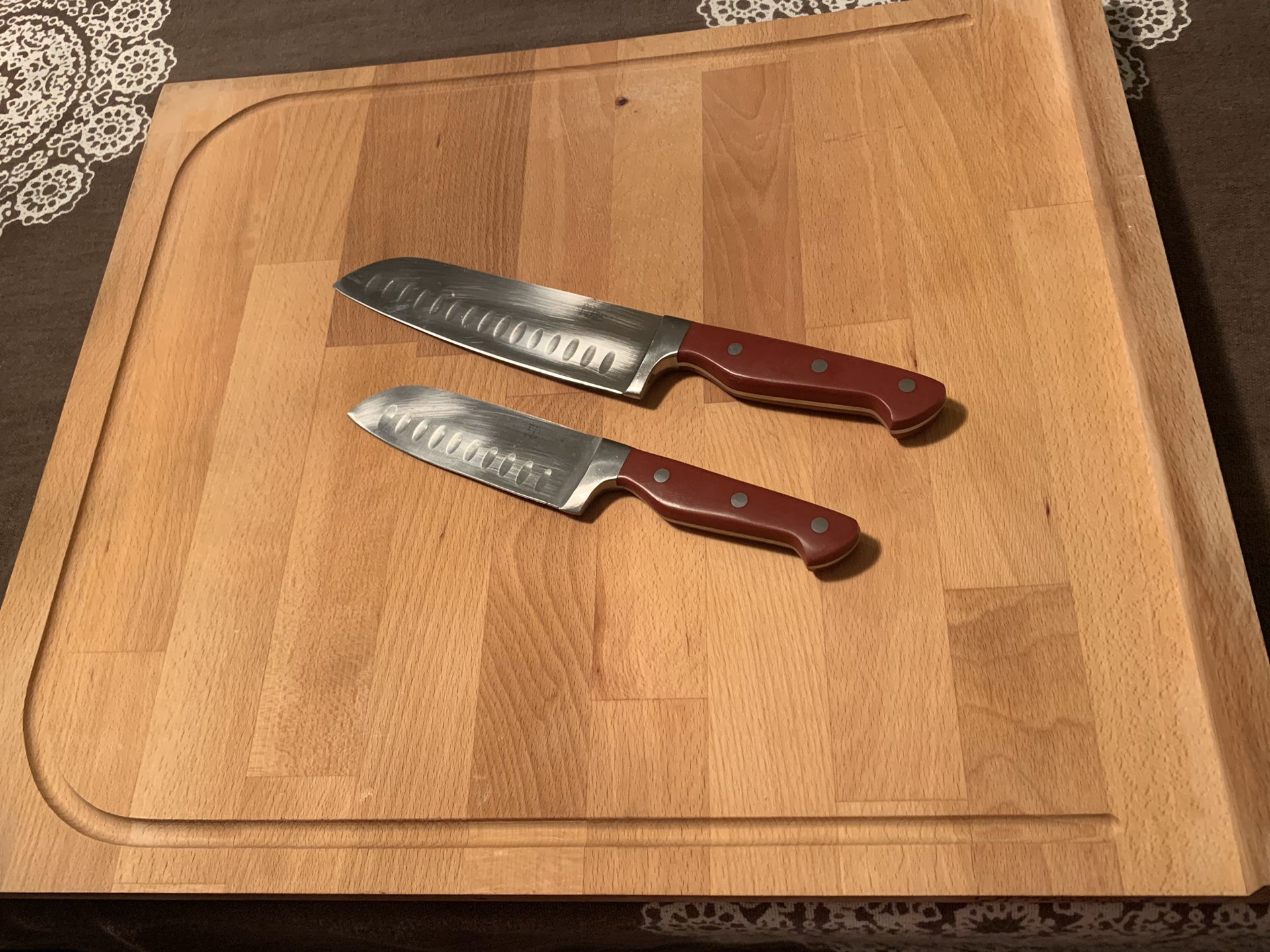 Large cutting board and knives