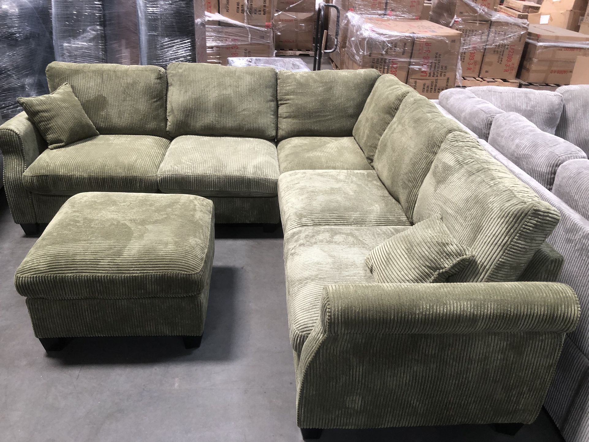 New Green Sectional Couch And Ottoman Sofa Set 99”