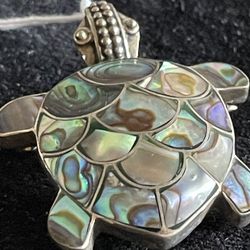 Sterling Silver Colorful Sea Turtle Pin Jewelry 