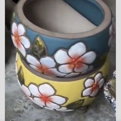 Set Of 2 Ceramic Succulent Plant Pot Container Vase  Planter Jar