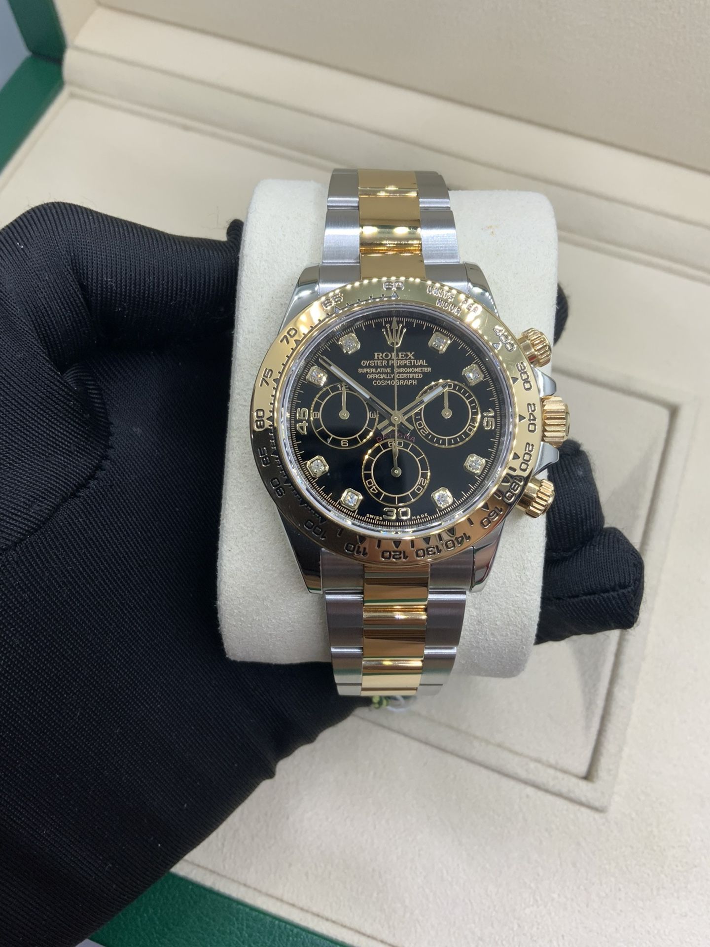 New Rolex Daytona Factory Black Diamond Dial 40MM Two Tone 18k