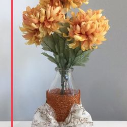 Custom Crafted Fall Centerpiece in a Vintage Glass Milk Bottle 
