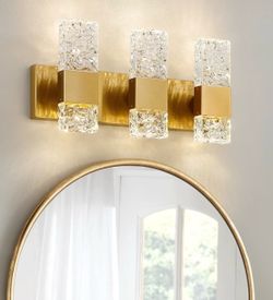 Epinl Gold Bathroom Vanity Light Fixtures Bathroom Light Fixtures Over Mirror 3-Light 4000K LED Crystal Wall Sconces Modern 30W Brushed Hardwired Wall