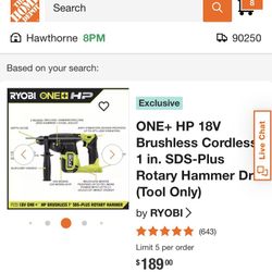 Ryobi One+ HP 18v Brushless 1” SDS-Plus Rotary Hammer