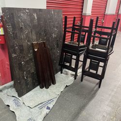 Marble Top Dining Table Set W/ 4 Dining Chairs 