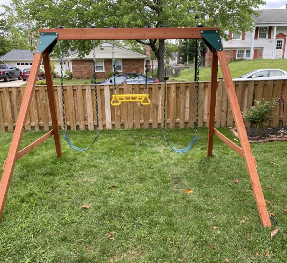 New Brown Wooden Kids Swing Set