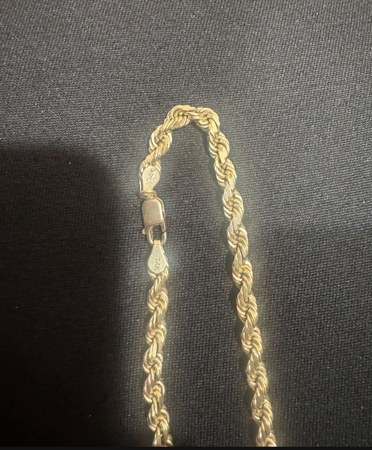 14k Solid Gold Diamond Cut Rope Necklace. 14kt Solid Gold Rope Chain. Oro 14kt