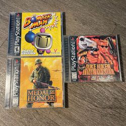 Playstation Game Lot of 3 PS1 Playstation 1 Bomberman Medal of Honor (Untested)