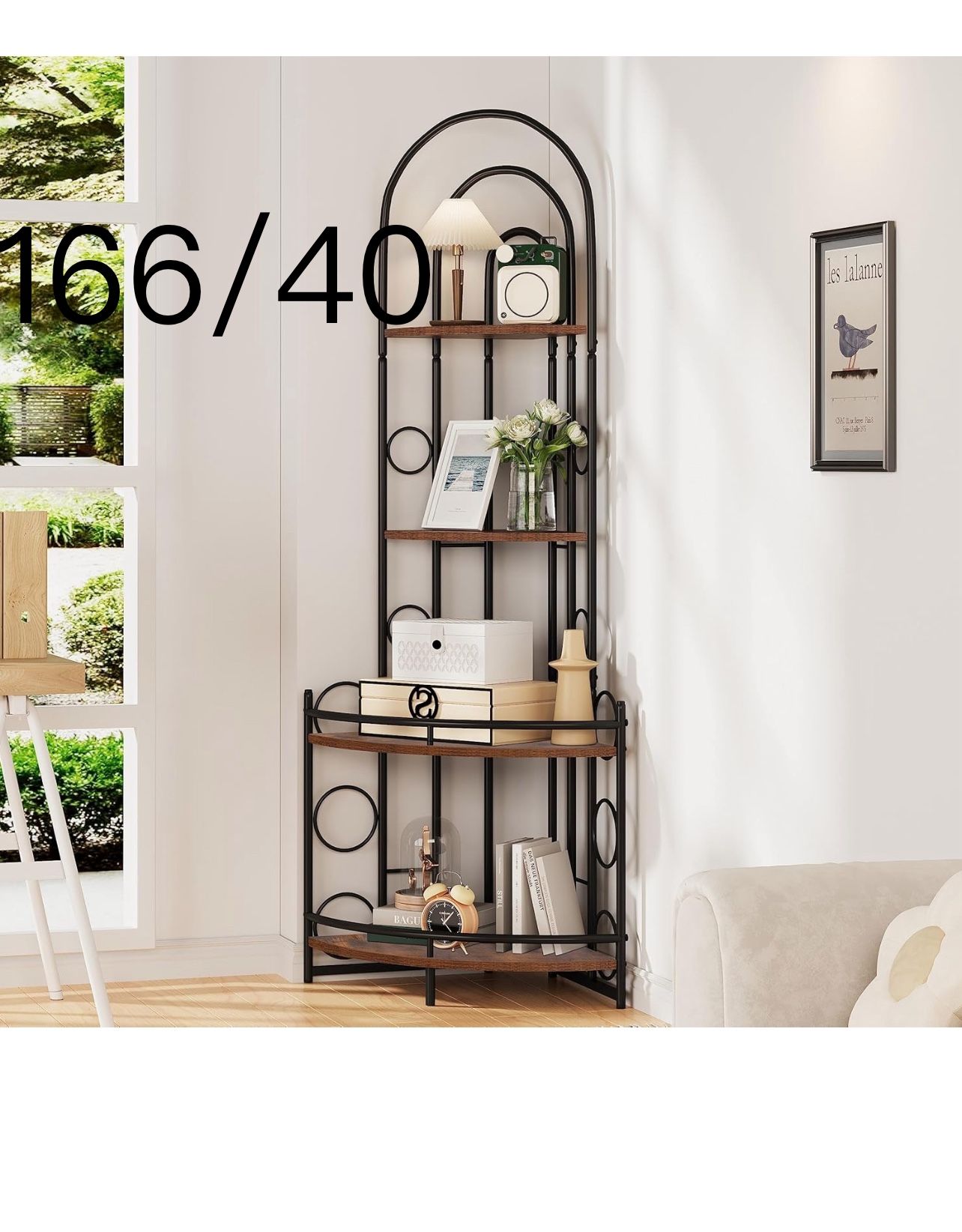 🔥4-Tier Corner Shelf, Freestanding Modern Style Table for Living Room, Plant Stand with Metal Frame Tall Corner Black