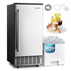 15" Commercial Under Counter Ice Maker Machine, 90 Lb/Day Auto-Cleaning & 24H Timer,Stainless Steel Built-in Freestanding Ice Maker
