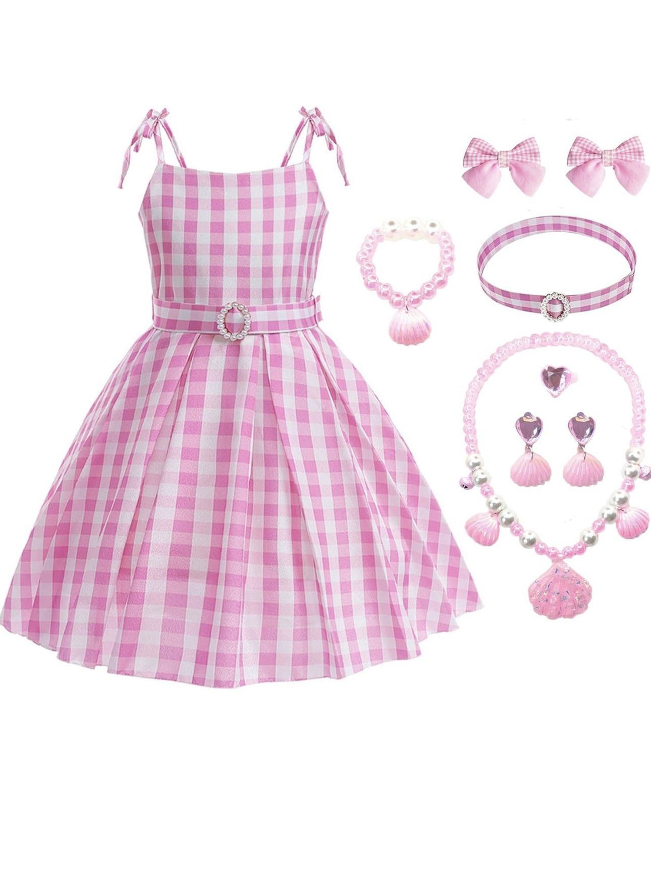 Girls Pink Costume Dress up Halloween Cosplay Birthday Party Outfits with Accessories
