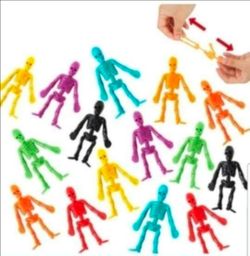 Halloween Skeleton toys for Kids, 48 PACK Assorted Color Stretchy Skull Halloween Party Favors Birthday Goodie Bags Filler Small Toys Classroom Prizes