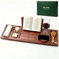 New WSLUKVII Expandable Bamboo Bathtub Tray, Brown