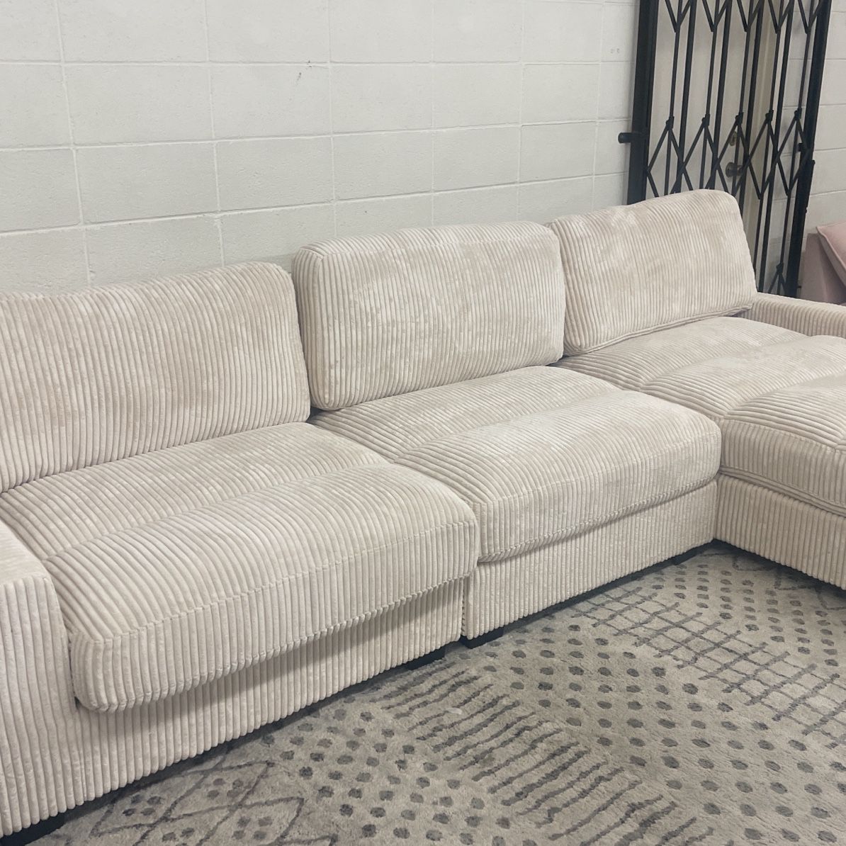 New 127x66 Corduroy Off White Sectional Couch / Free Delivery 