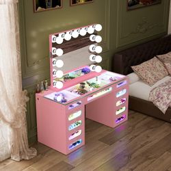 Led vanity desk with bluetooth mirror 
