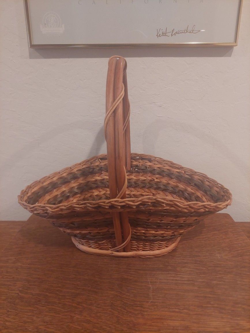 Vintage Philippines Wooden Wicker Basket with Handle