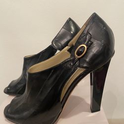 Jimmy Choo Keira Black Eel Skin Peep Toe Booties Size 41