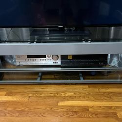 Tv stand gray with glass shelves