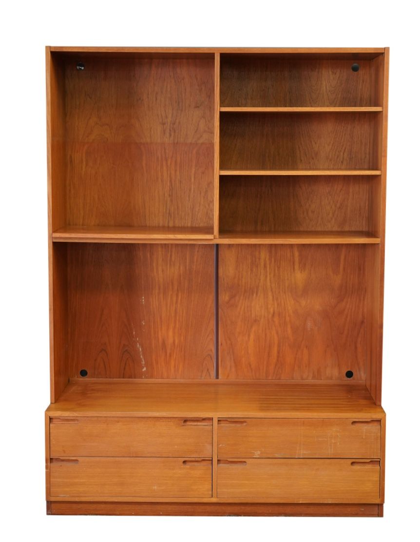Mid Century Danish Modern Bookcase Media Center Above Chest Of Drawers