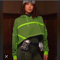 Adidas Ivy Park Size XL Neon Green Halls of Ivy Allover Print Cropped Hoodie