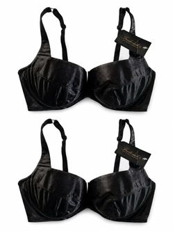 Set of 2 Frederick's of Hollywood Black Satin Underwire Bra, 32DD