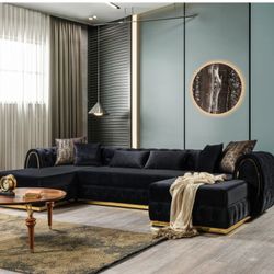 Black Velvet Sectional 💥Only $54 Down Payment 🤩 Financing Available ✅Fast Delivery 