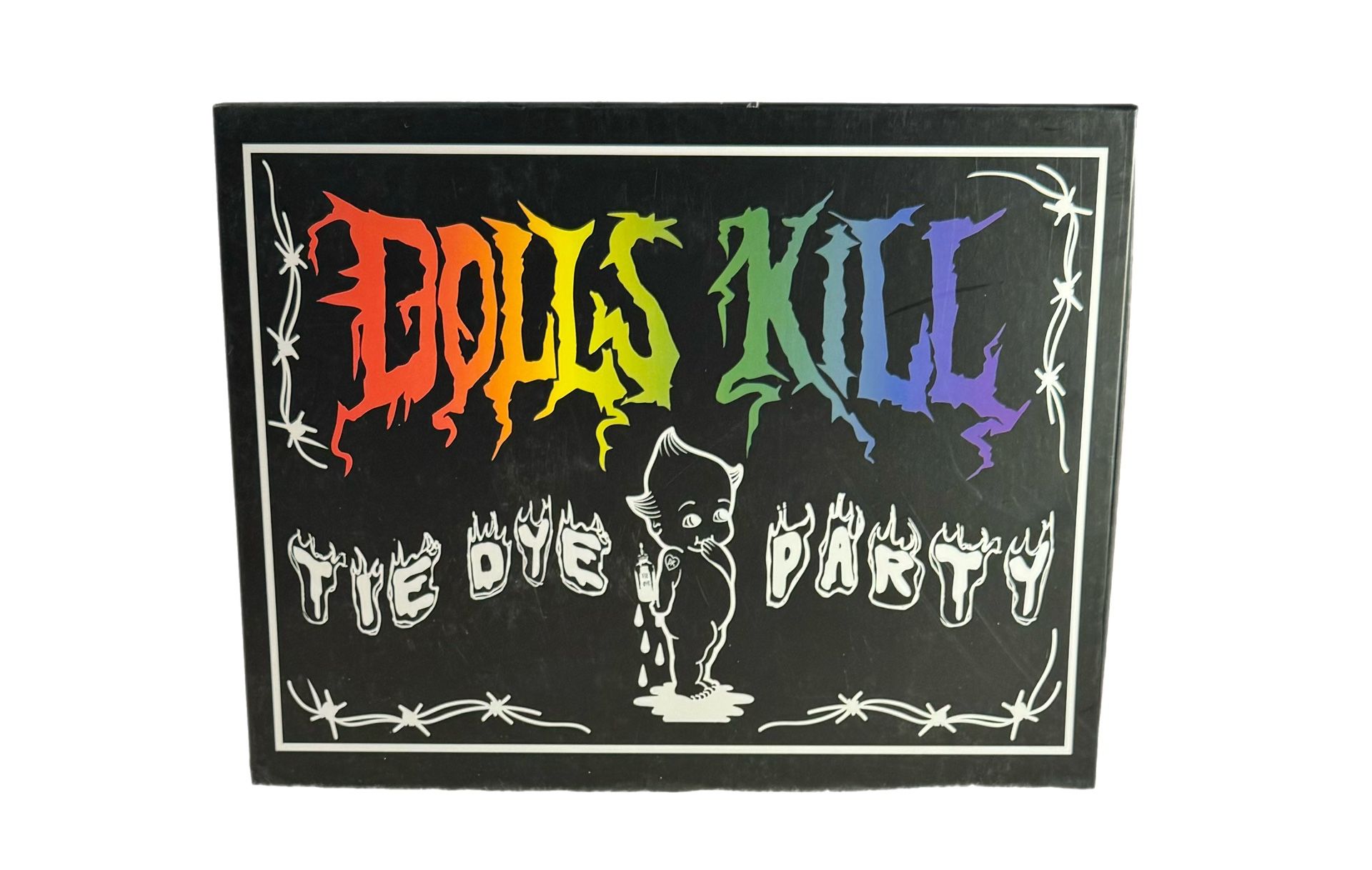 Dolls Kill Tie Dye Party Box DK Embroidered Logo White Tshirt Sz Sm NWT