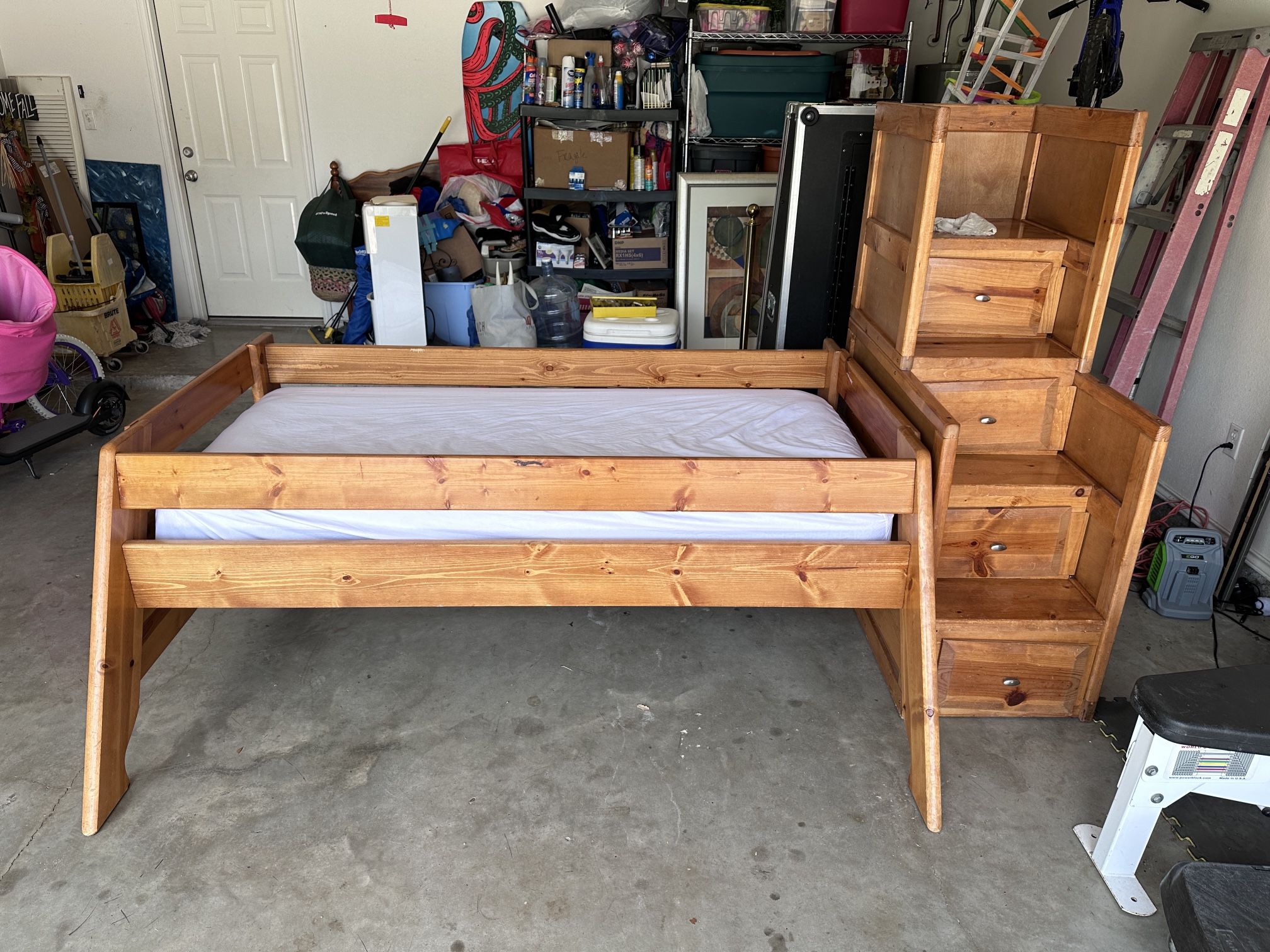 Solid wood twin Bed with Stairs/storage