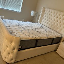 Queen bed with tufted, headboard, and footboard