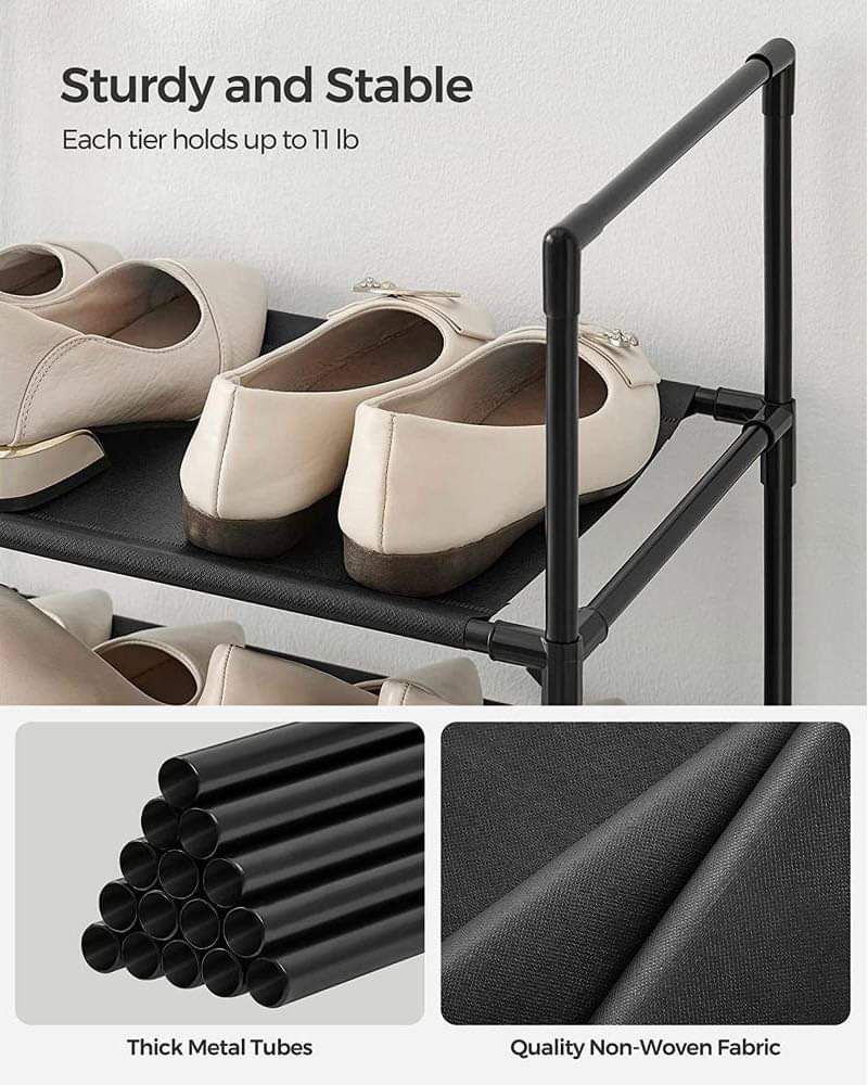 Shoe Rack, 10 Tier Shoe Shelf, Shoe Storage Organizer，11 x 17.7 x 68.1 Inches，Black
