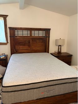 Solid wood rustic modern bed frame+mattress