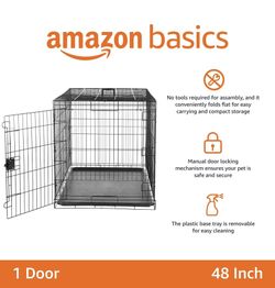 Amazon Basics Durable, Foldable Metal Wire Dog Crate with Tray, Single Door, 48", Black