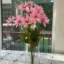 Glass Cylinder Vase 12 by 3 with flowers  