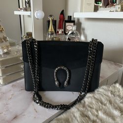 Leather & Suede Black Shoulder Bag
