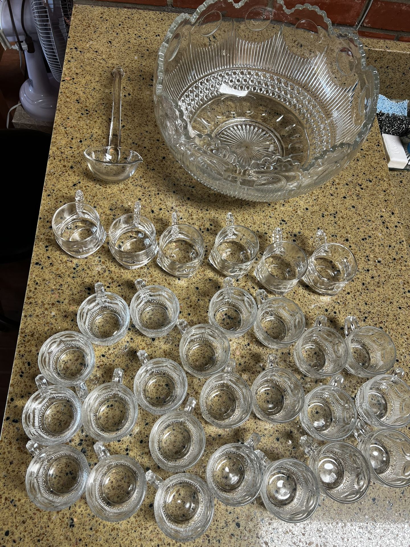 Glass Punch Bowl, Serving Tray & Serving Cups