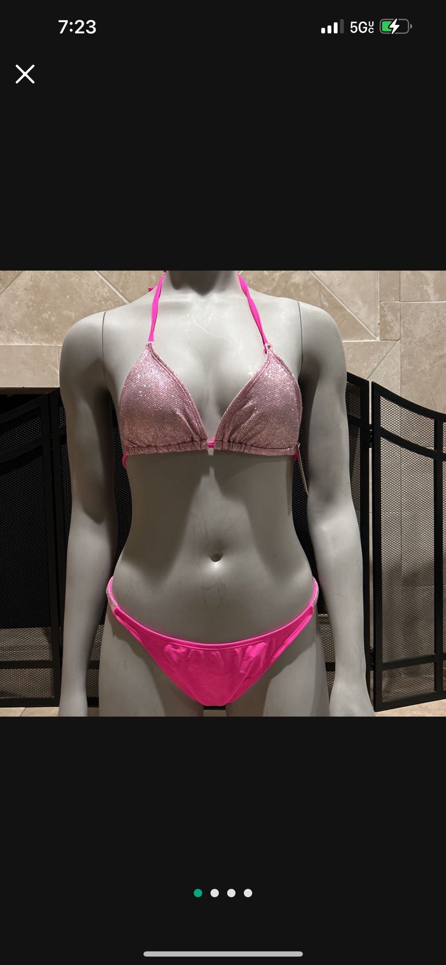 Rose Glitter Halter Neck Bikini- New 