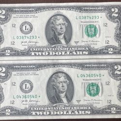 $2 Dollar Star Note Bills