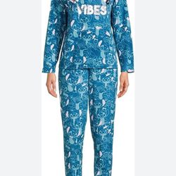 NEW WOMENS Disney STITCH "WEEKEND VIBES" SUPER SOFT FLEECE PAJAMA SET SIZE Large 