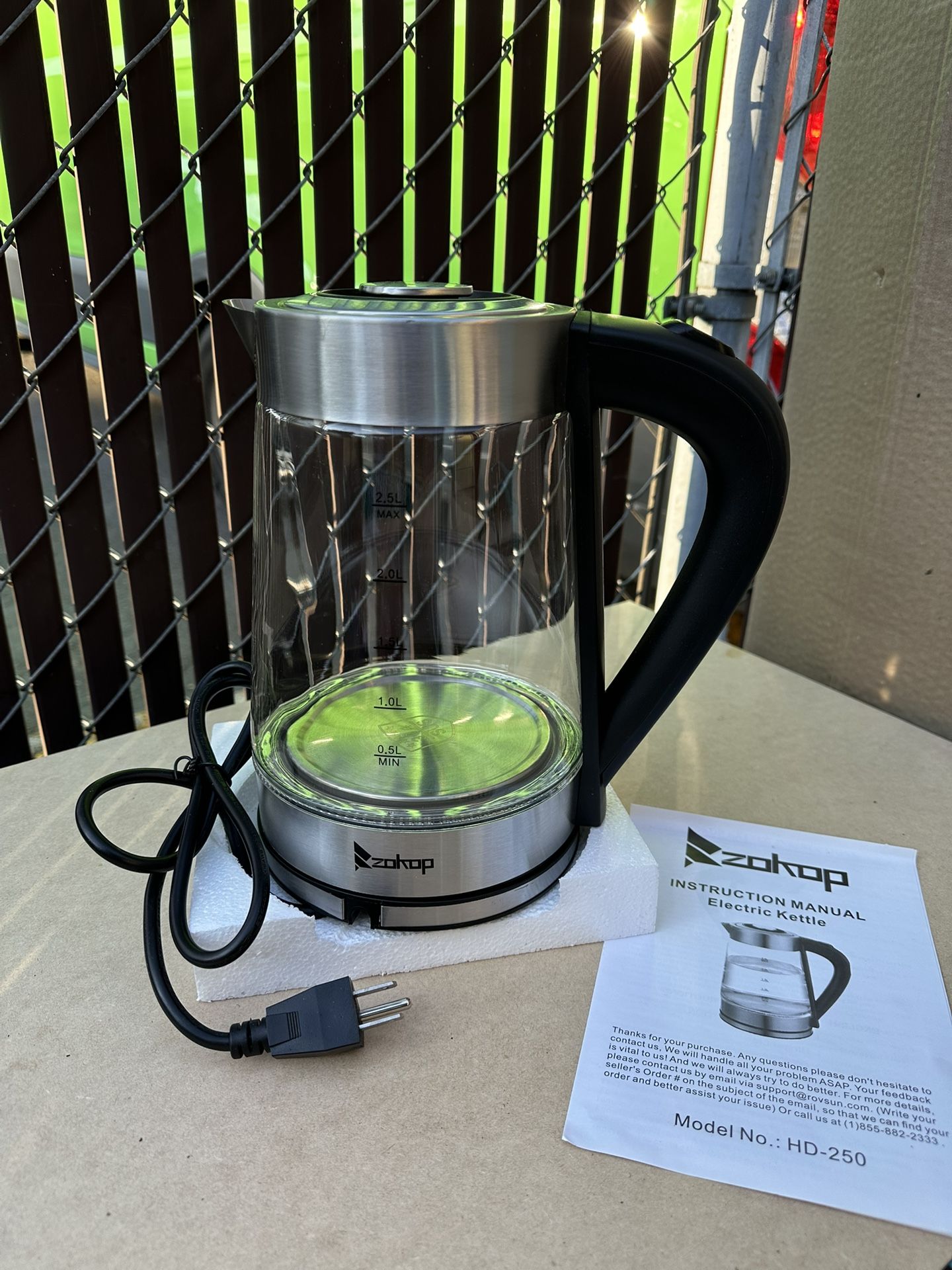 Zokop Electric Glass Kettle – 2.5L, Model HD-250