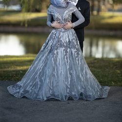 Grey Evening Gown Dress For Engagement Party 