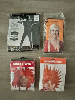 HALLOWEEN COSTUMES Black Partysuit Costume Wigs Mohawk Braids Crazy Hair