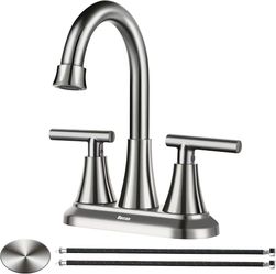 4 Inch Bathroom Faucets for Sink 3 Hole, Faucet for Bathroom Sink with Pop-up Drain & Supply Hoses, 2-Handle 360 Swivel Spout Stainless Steel Lead-Fre