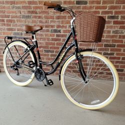 NEW 15" SEVEN PEAKS BROOKLYN BLACK 21 SPEED URBAN ALUMINUM HYBRID CITY BIKE W/ BASKET & LIGHT SET