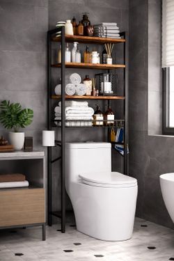 4-Tier Over-the-Toilet Storage Shelf — Industrial Rustic Bathroom Organizer (68” Tall)